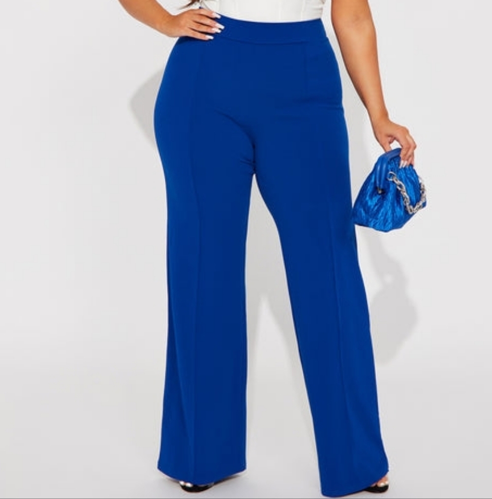 Heidi Wide Leg Trouser Pant - L - Royal Blue High Waist Dress Pants